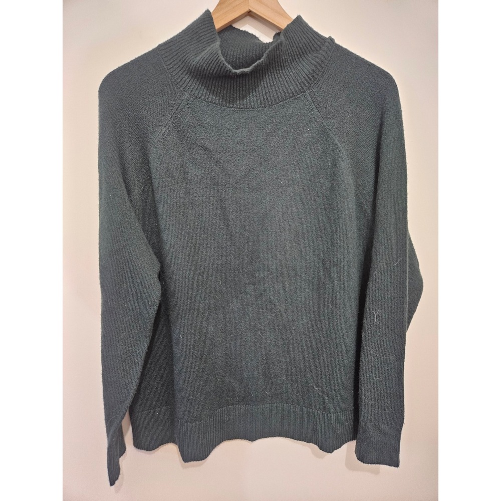 Loft Womens Forest Green Mock Neck Raglan Sleeve Cotton Blend Knit Sweater L